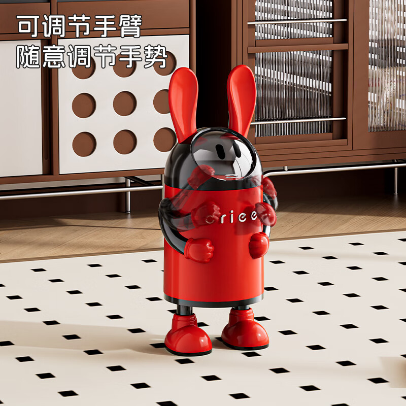 艾仕可（ASCOR）2026新款垃圾桶家用卧室客厅专用可爱轻奢高档带盖大容量创意纸篓 嘻哈兔-复古红【大容量手臂可调】 揭盖式 16L