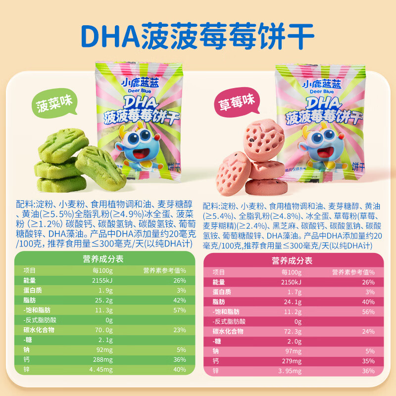 小鹿蓝蓝菠菠草莓饼干108g 宝宝零食儿童零食磨牙手指饼干 1桶