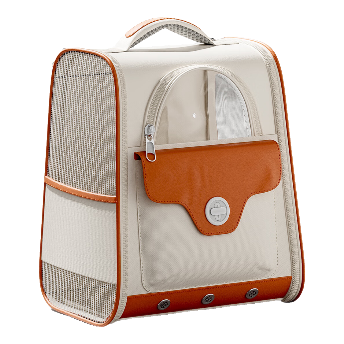 KimPets貓包便攜外出可折疊雙肩寵物背包四季通用輕便透氣大容量外出背包 米棕色雙皮革雙肩背包（建議16斤內(nèi)貓咪）