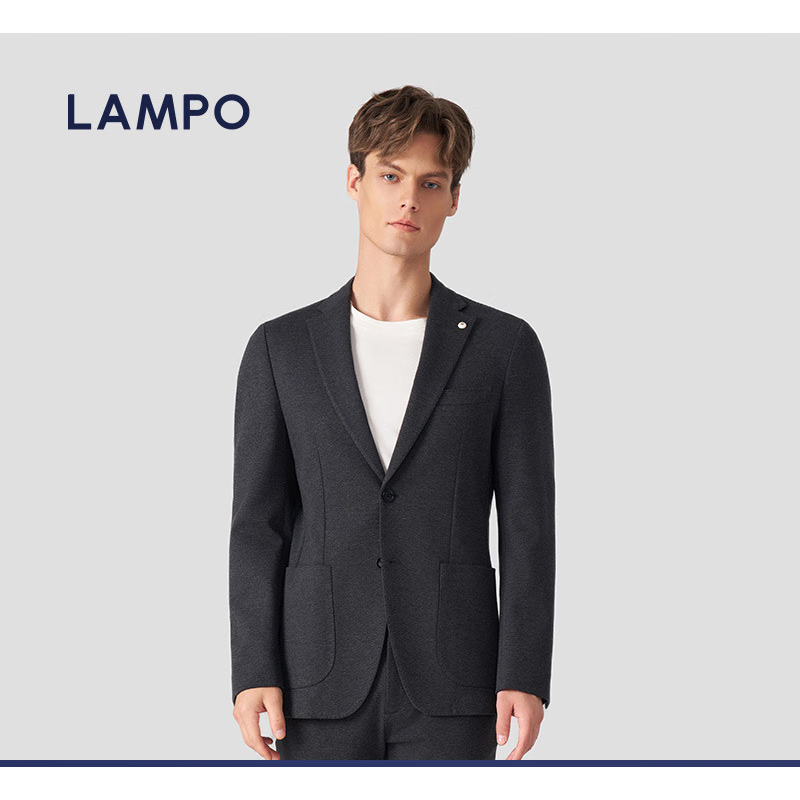 藍(lán)豹（LAMPO）男士單西服商務(wù)休閑羊羔毛混紡西裝毛呢外套 深灰色羅馬布 46