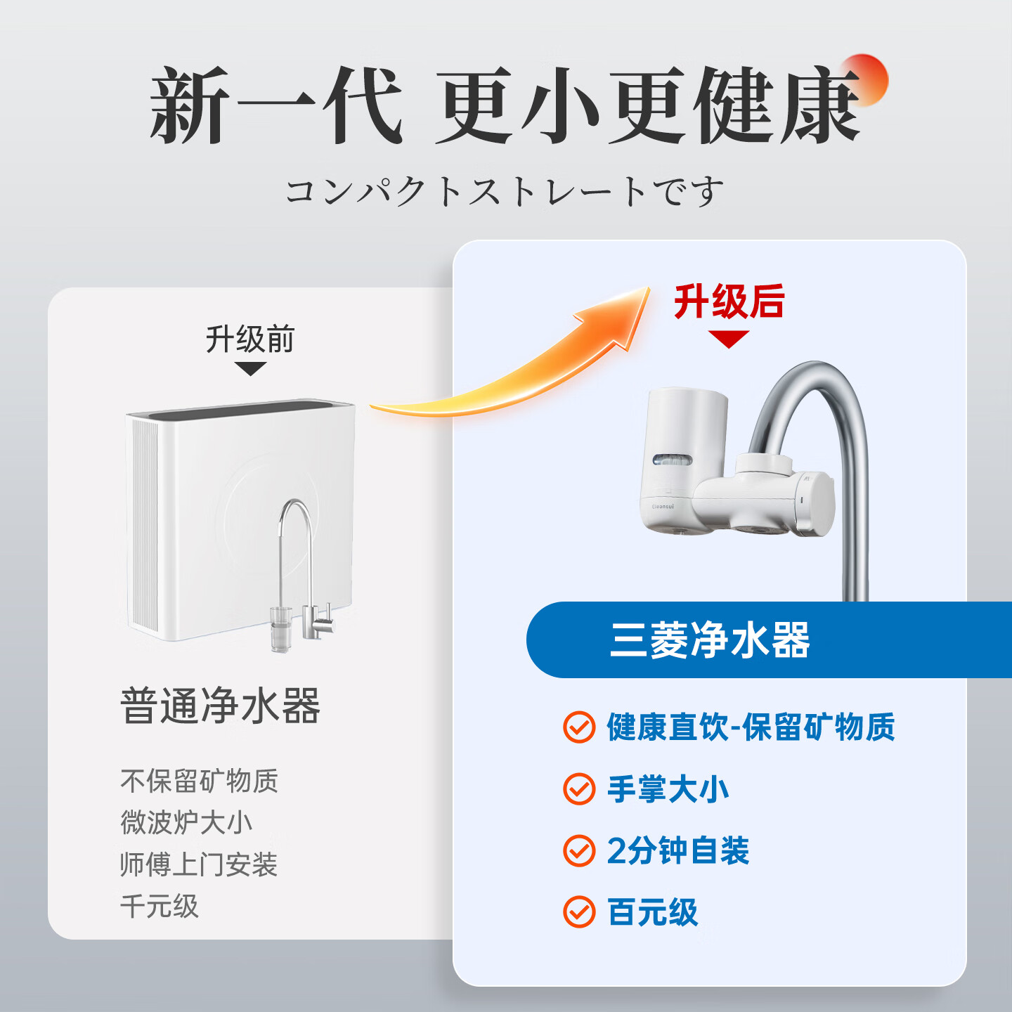 可菱水新款水龙头净水器 家用除菌直饮滤水器MD111厨房自来水前置过滤器三档出水滤芯可视化日本原装进口 【日本制】三芯装-约用一年半