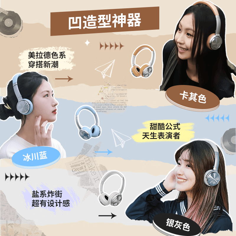 勒姆森（LASMEX）【明星推荐】耳机头戴式无线蓝牙耳机女生高颜值长续航低延迟hifi超高音质易折叠时尚穿搭运动适用 银灰色 小巧轻便 贴合不方脸