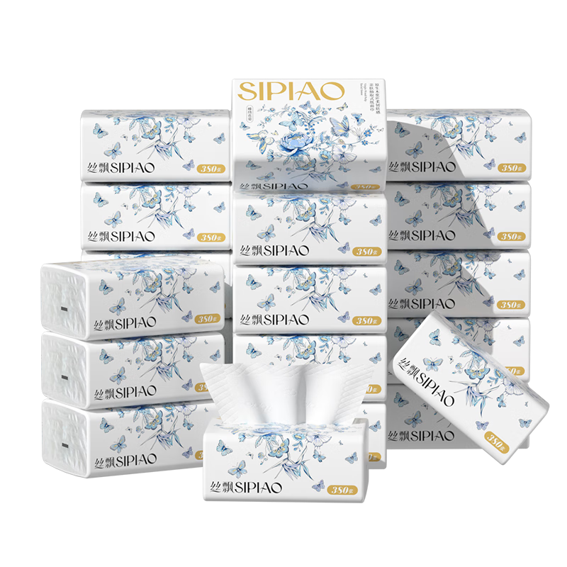 丝飘抽纸380张5层加厚纸巾面巾纸优等品餐巾纸实惠加量装 5层 380张*24包