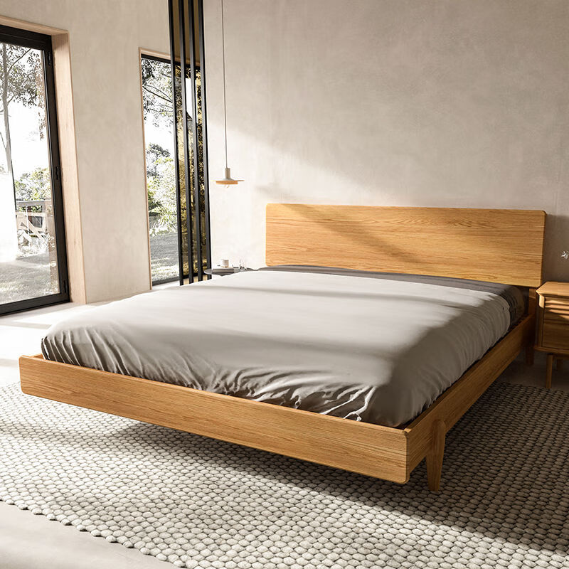 非晚家具全實木床北橡木雙人床北歐日式15大床18床12單人 1500mm*2000mm 美國白橡木床框架結(jié)構(gòu)