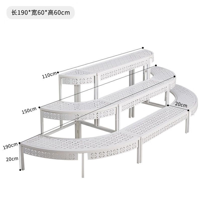 海诗圣堡室内花架置物架阳台铁艺阶梯落地式多层户外庭院多肉白色花盆架子 现代白色两圆一长