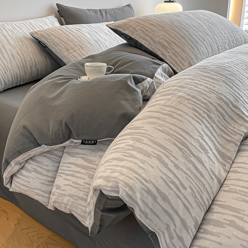 苏萱轻奢高级感加厚磨毛四件套2025新款纯棉全棉被套秋冬款床单三件套 碧舟-灰 2.0m 床单款 四件套-被套220x240cm