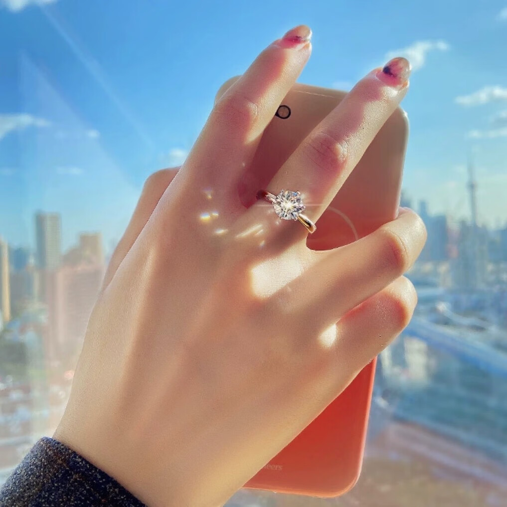 DR钻戒经典六爪莫桑石戒指1克拉情侣对戒赠女友S925银求婚结婚礼物