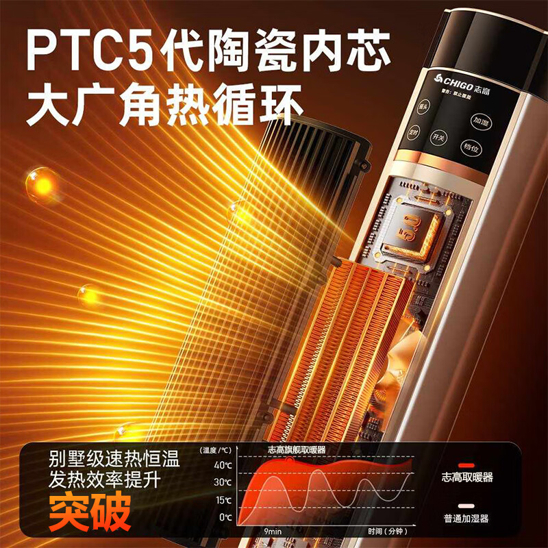 志高(CHIGO)取暖器石墨烯电暖器家用节能省电暖风机电热小太阳塔式全屋升温大面积 机械升级石墨烯-3档调节