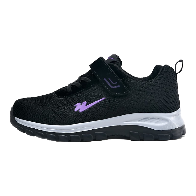 双星八特老人鞋女春秋季网面软底轻便运动鞋中老年妈妈休闲旅游健步鞋子 黑紫 36