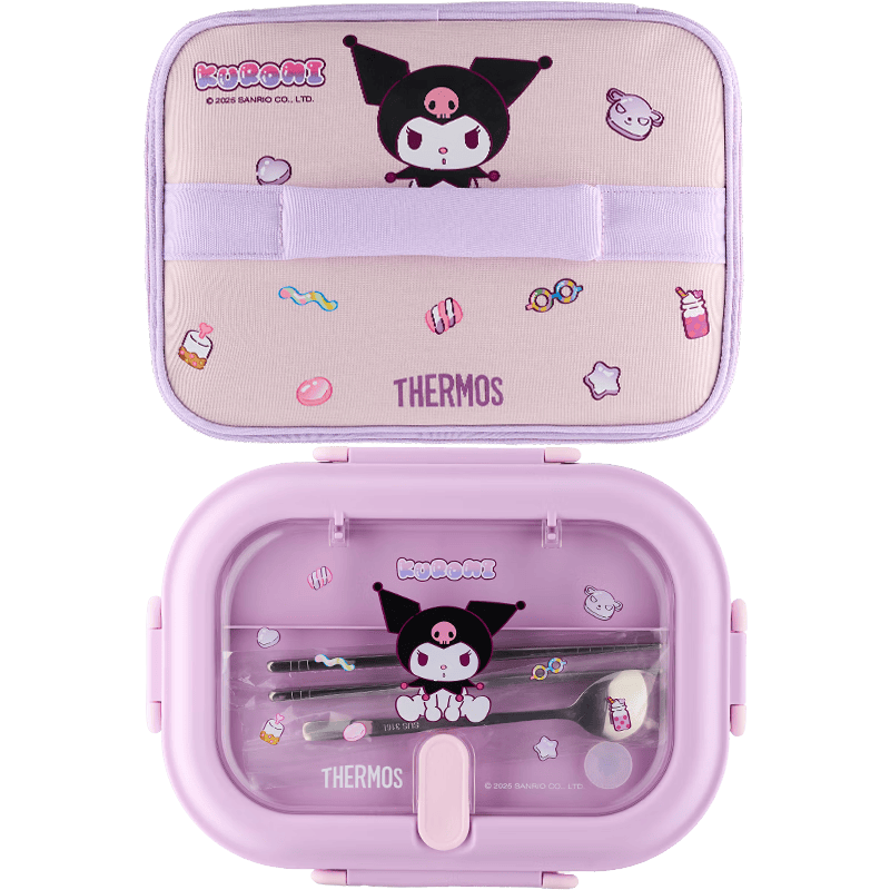 膳魔師（THERMOS）兒童寶寶庫洛米餐盤316L不銹鋼上學(xué)分格帶飯飯盒可攜帶餐具 紫