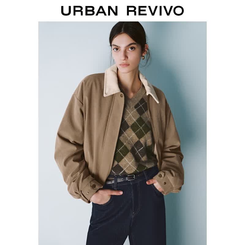 UR2025冬季新款女装琥珀流光风撞色拼接刺绣棉服UYU150040