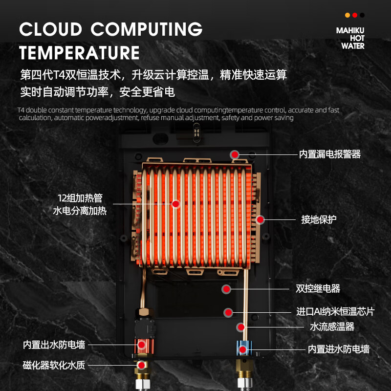 MAHIKU德国玛狮图380v三相电即热式电热水器商用大功率75℃速热美容院养生馆理发店发廊头疗洗头床专用 24000W 380v 六分口水流增大30%