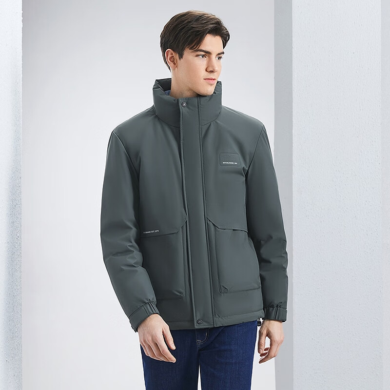 柒牌（SEVEN）【白鸭绒】男装立领羽绒服男冬季石墨烯商务防风外套 灰绿 L (175) 175/92A