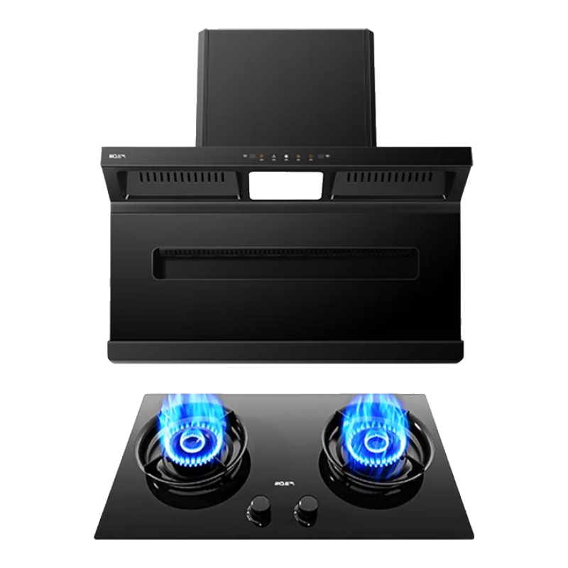 名气【小黑翼Pro】油烟机灶具套装A586 28立方抽油烟机家用大吸力烟灶套装顶侧三吸十大品老板出品 【两件套】烟机+天然气5.2KW猛火6675B