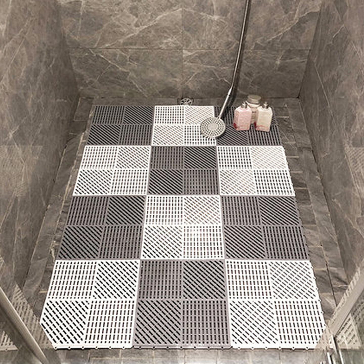 德洁（DEJIE）浴室专用防滑地垫淋浴冲凉房洗澡脚垫卫生间洗手池游泳馆镂空疏水 斜纹深灰色 30cm*30cm 20件数 片装