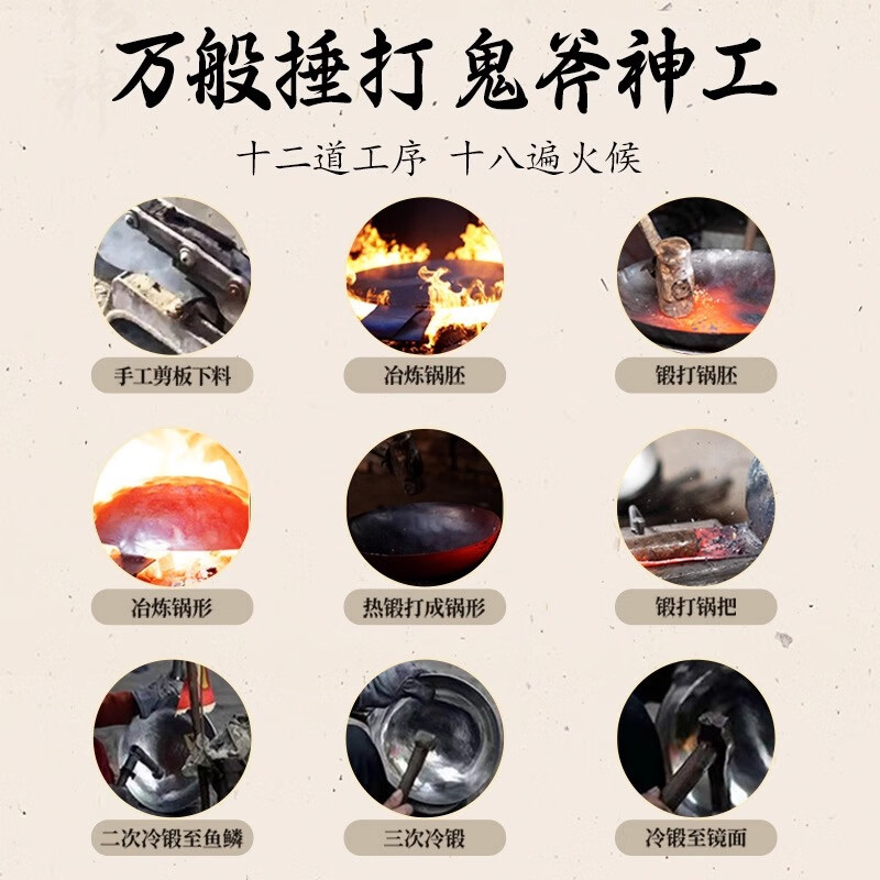 谭铁匠章丘平底锅煎锅无涂层手工熟铁锅烙饼煎牛排不粘家用燃气灶专用锅 鱼鳞平底煎锅【送锅盖】 26cm