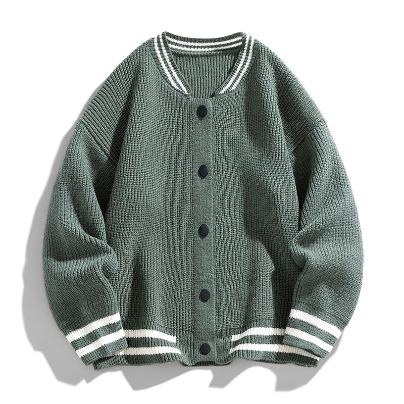 kainifu棒球领毛衣男开衫学生针织外套新款秋冬上衣 军绿色 2XL
