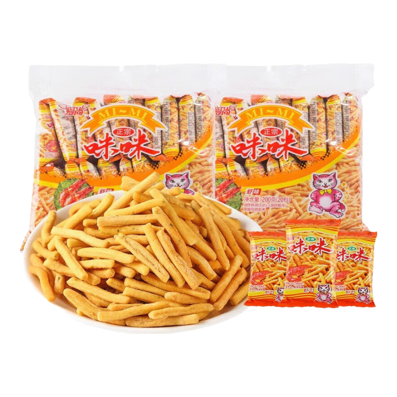 爱尚咪咪虾条零食大礼包10g/包薯条办公室小吃解馋怀旧休闲食品 随机口味*60包