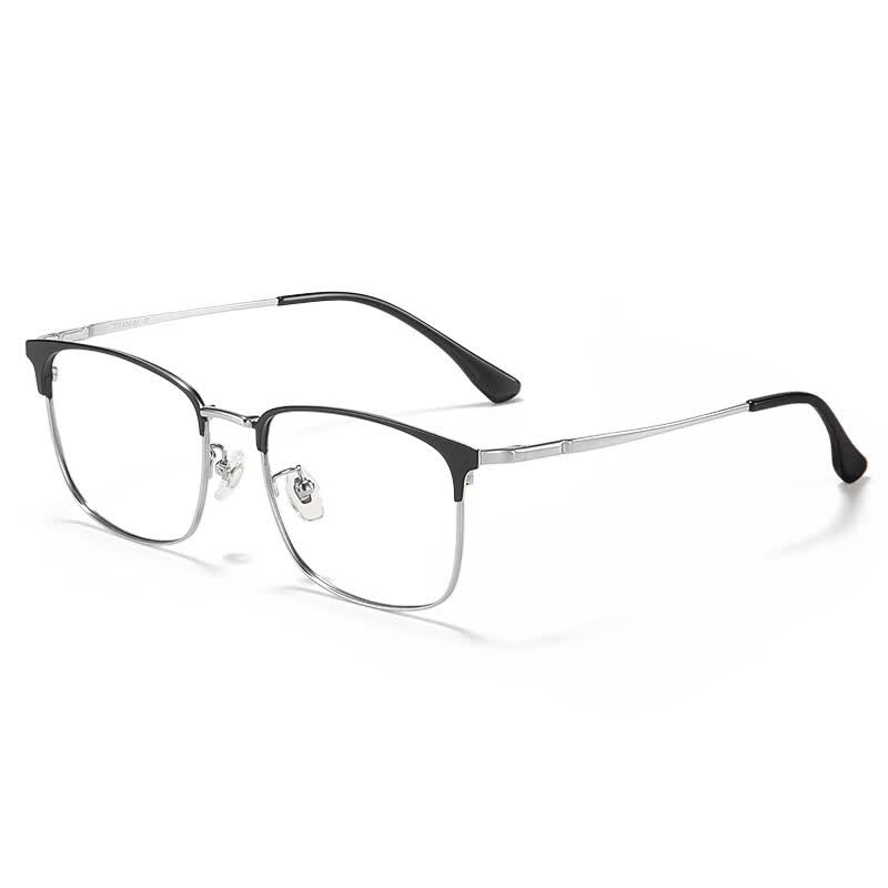 蔡司（ZEISS）超轻纯钛眼镜近视可配度数男士款高端专业防蓝光辐射半框眼镜框架 【轻约9克】9113黑银 单镜框（带衬片）支持试戴