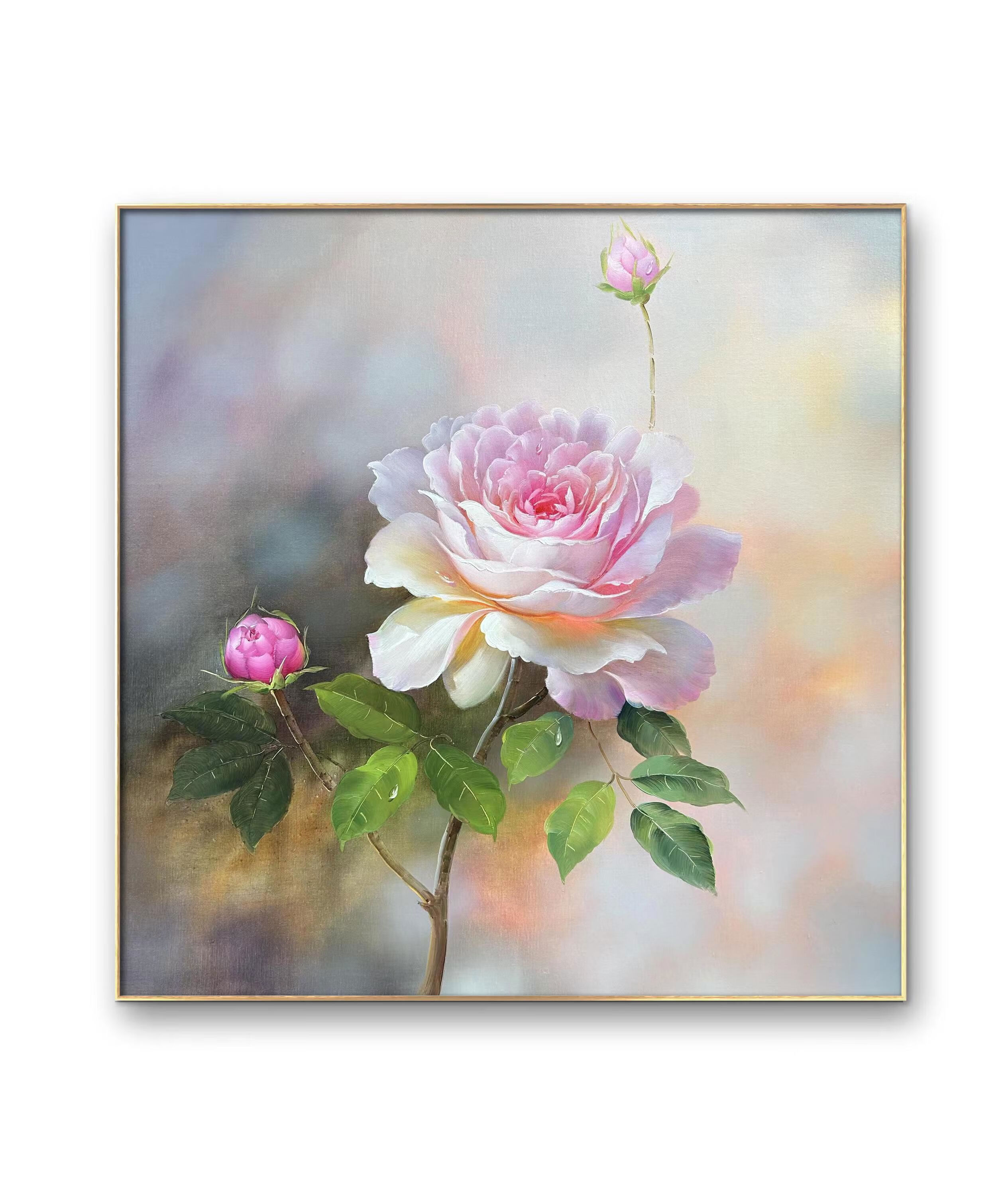 纯手绘油画花卉客厅装饰画卧室餐厅玄关挂画简约轻奢现代玫瑰月季