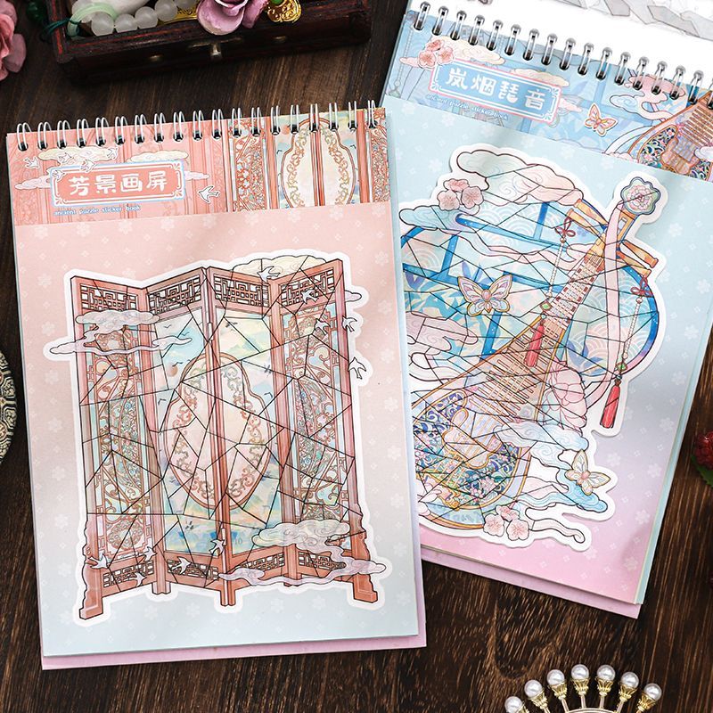 嘟嘟麦热门商品 纸迹古物拼图贴纸本2.0合集本造景贴纸 古风文物修复手工解压贴画 古物拼图贴纸本2.0【6款场景】