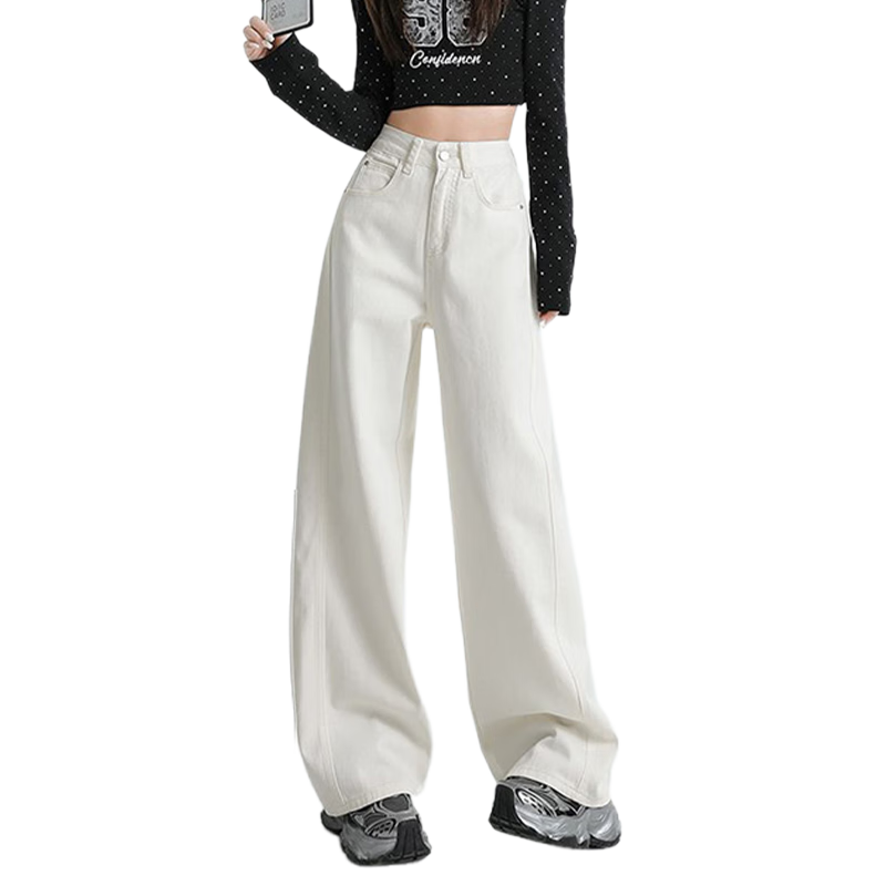 西遇（Westlink）巴恩風(fēng)加絨牛仔褲女2025年冬季新款美式高腰加厚闊腿彎刀褲 米白色 S (155)