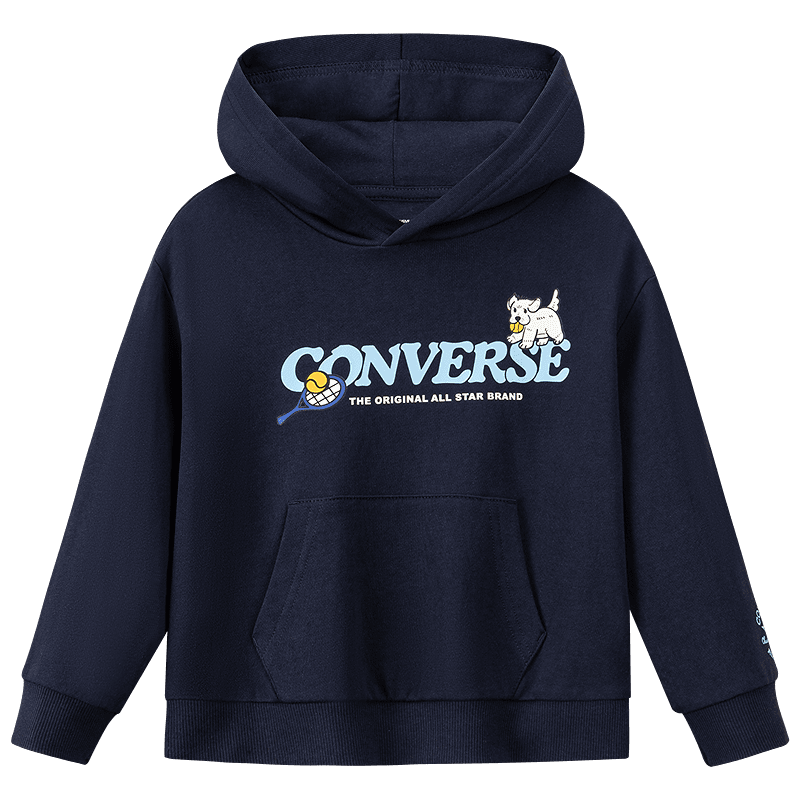 Converse匡威童装男童卫衣2025冬季新款连帽上衣打底衫中大童保暖舒适潮流 藏青蓝 140 /68 【建议身高128-140cm】