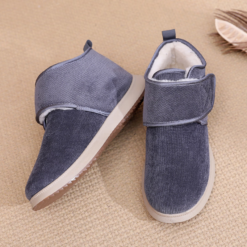 意迪森老北京布鞋绵羊毛加绒雪地靴男款软底防滑加宽舒适爸爸保暖厚棉靴 灰色 加绒 41 (255mm)