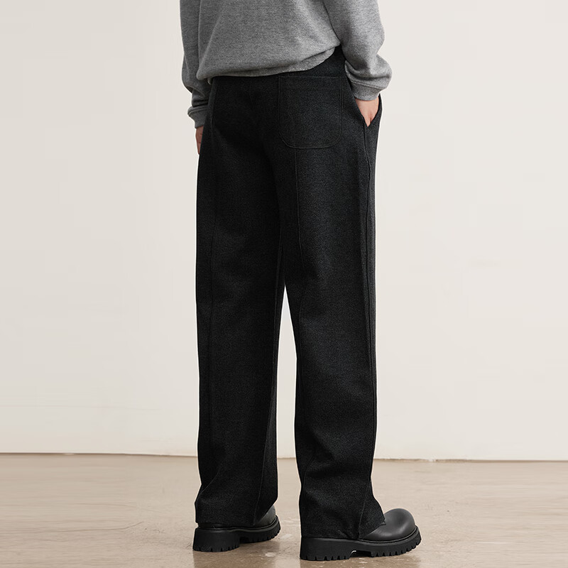 MARKLESS水洗毛呢感男士休闲裤 秋冬新款垂柔长裤男直筒裤子5823 黑灰色 2XL