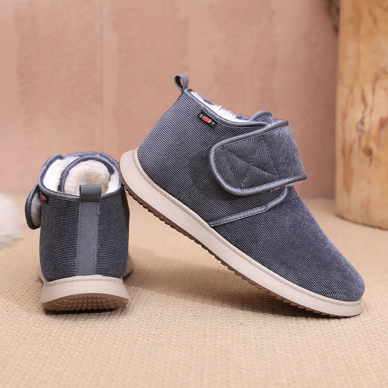 意迪森老北京布鞋绵羊毛加绒雪地靴男款软底防滑加宽舒适爸爸保暖厚棉靴 灰色 加绒 41 (255mm)