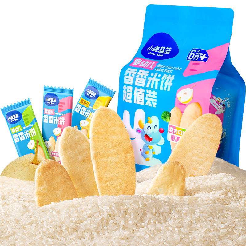 小鹿蓝蓝热门商品婴幼儿米饼零食米饼3口味混合宝宝零食超值装120g(60片)