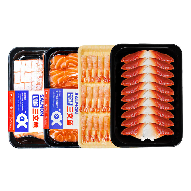 深悅勝（SHENYUESHENG）挪威進(jìn)口三文魚(yú)刺身魚(yú)腩北極貝甜蝦拼盤(pán)冰鮮即食生魚(yú)片套餐 【中段+魚(yú)腩+北極貝+甜蝦】各1盒 共660g 1斤