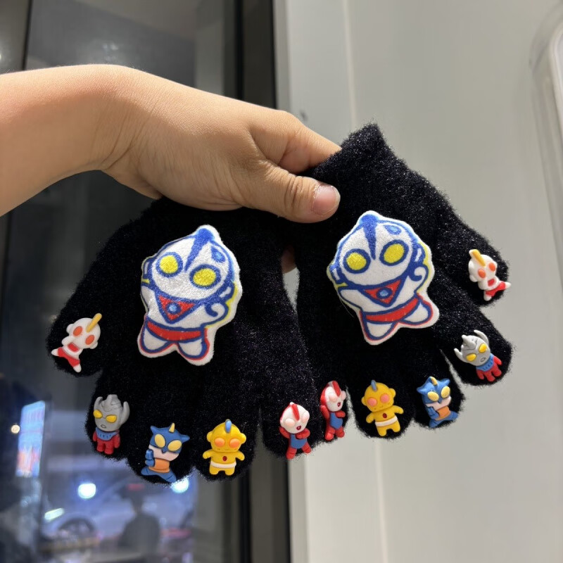 G.duck小黄鸭2025孙悟空儿童手套男宝宝冬季新款卡通分指保暖指套五指男 黑色孙悟空 小童(2-6岁)