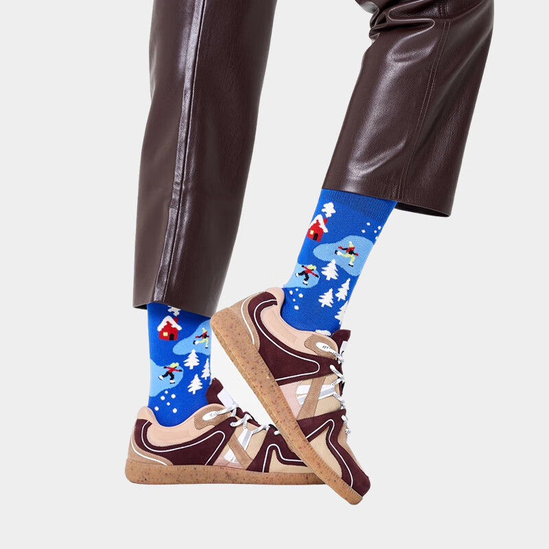 Happy Socks【新品】Happy Socks袜子女男士袜秋冬款多巴胺圣诞雪人袜中筒袜 雪人点点 1双 L 41-46