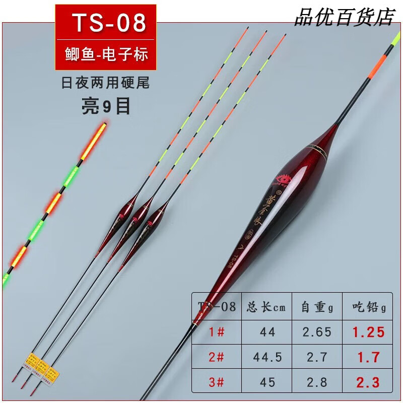 黃金眼電子漂官方新款碳素大物漂日夜兩用夜光漂鰱鳙夜釣魚漂 TS08 鯽魚漂 不加粗 1號