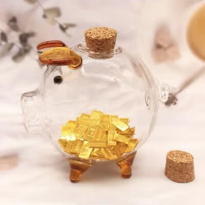 TaTanice小金豆收納瓶網(wǎng)紅卡通豬豬存錢罐玻璃透明金豆豆收納許愿瓶 網(wǎng)紅卡通豬豬存錢罐玻璃透明金豆豆收納許愿瓶