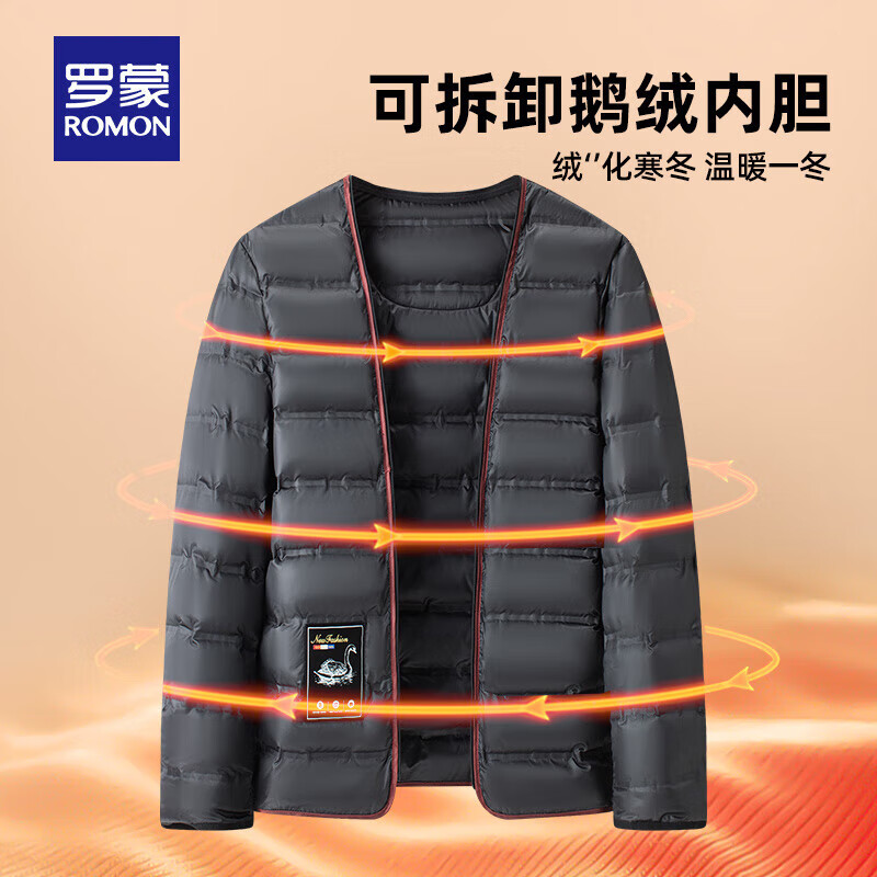 罗蒙(ROMON)鹅绒羽绒服男新款中老年爸爸装可拆卸内胆羽绒外套加厚保暖干部装 藏青 【可拆卸内胆】 XL 180(建议135-150斤)