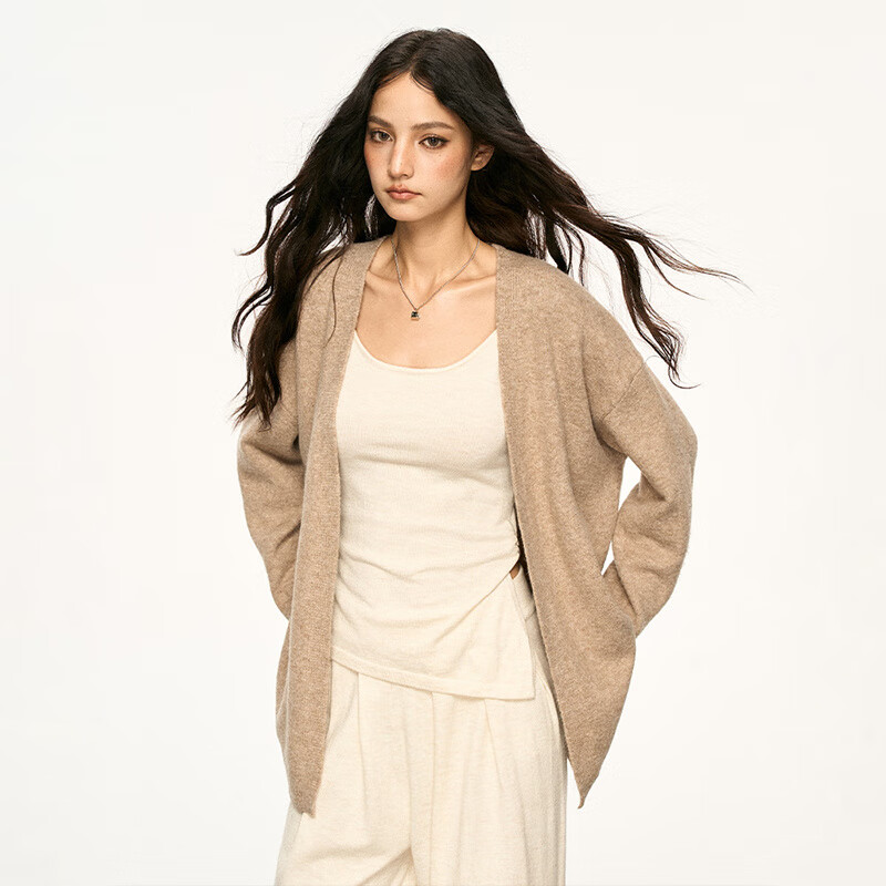 AAISUP时髦洋气慵懒风宽松毛衣外套女秋季长袖针织开衫披肩上衣 燕麦色毛衣 L (120-140);15天内发货