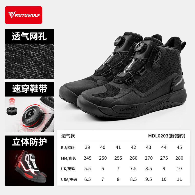 摩多狼（MOTOWOLF）四季透氣騎行靴摩托車(chē)機車(chē)鞋防水越野賽車(chē)鞋騎士防摔耐磨騎行裝備 春夏季_透氣*快速穿脫+防摔防滑* 42