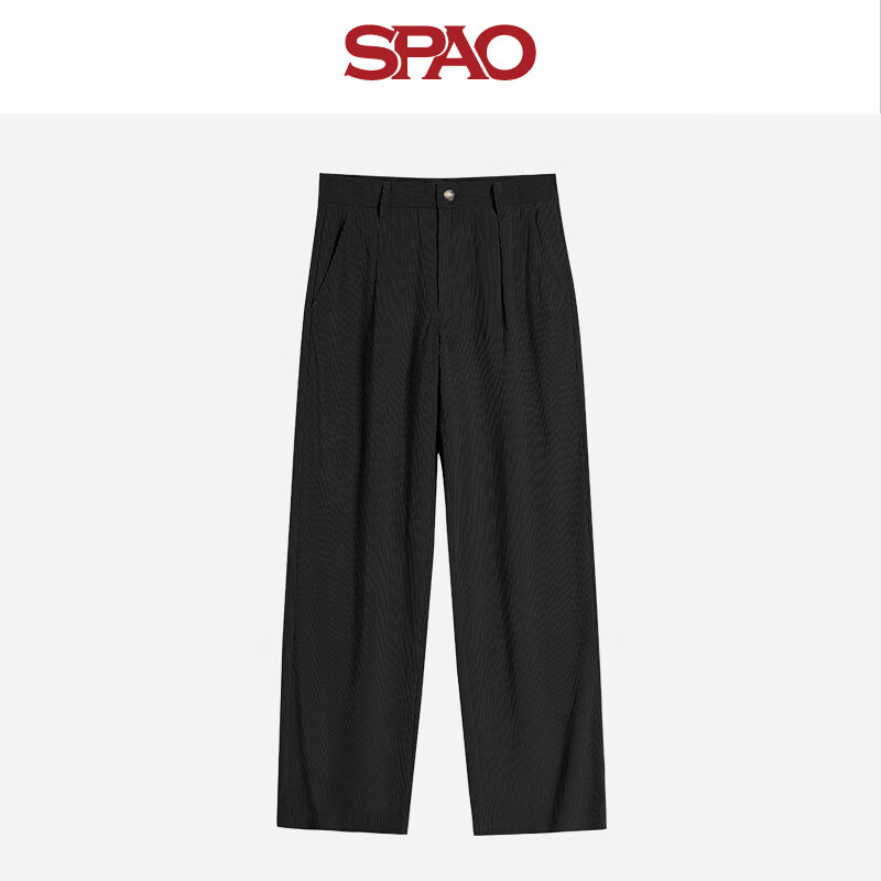 SPAO经典灯芯绒休闲长裤男2025年秋季新款厚实垂感直筒裤SPCK25SK06XY 黑#纯色 XL