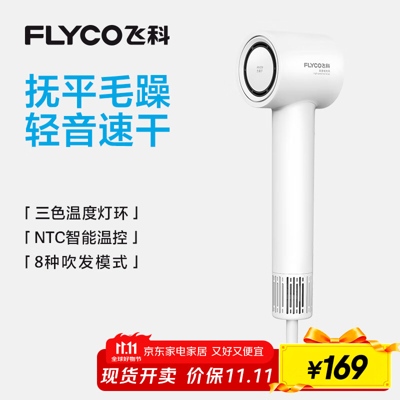飞科（FLYCO）高速电吹风机节日生日礼物家用宿舍便携出行必备速干降噪负离子护发大风力吹风筒FH6370皓月白
