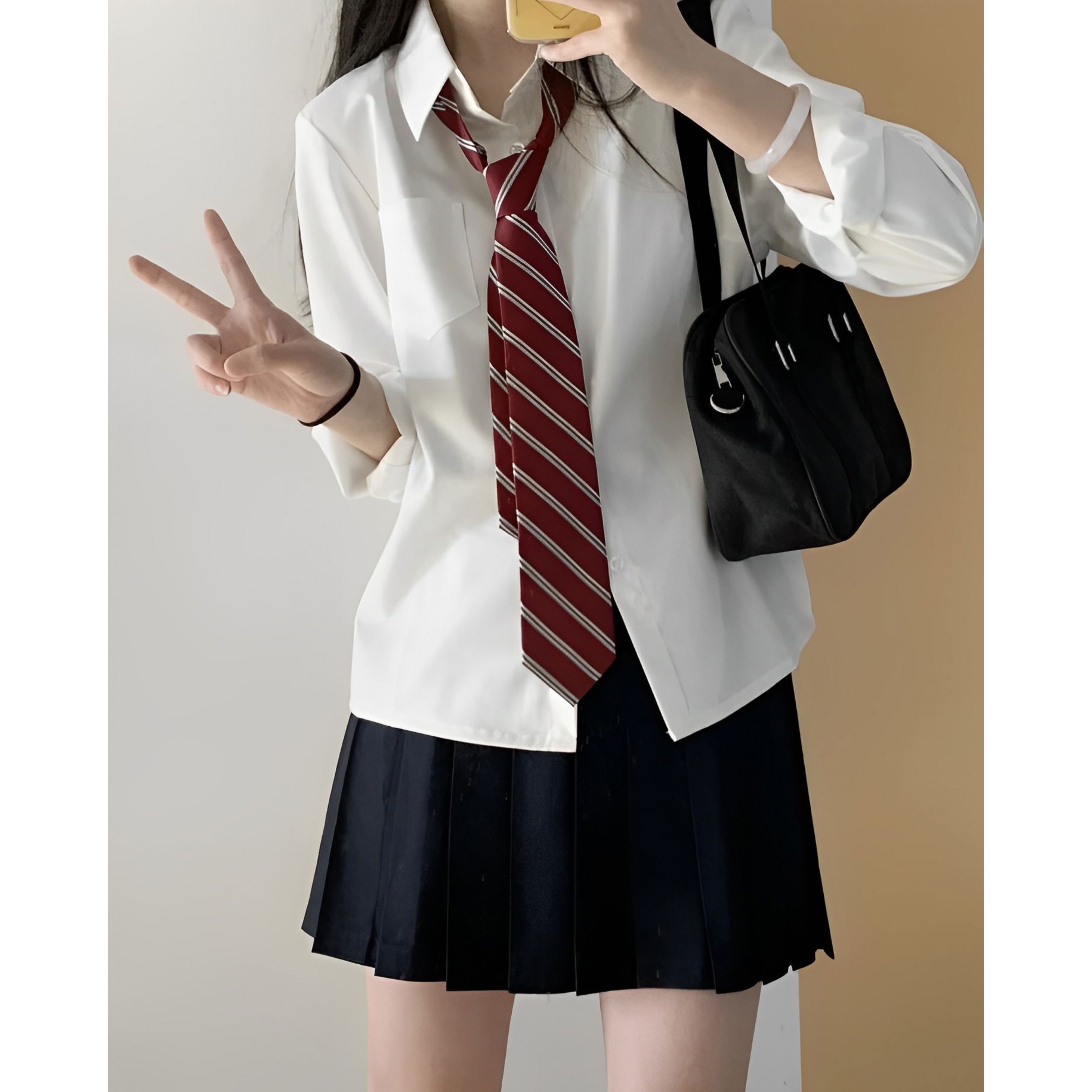 春秋学院风jk衬衫女基础款长袖内搭衬衣白色上衣学生制服短裙套装