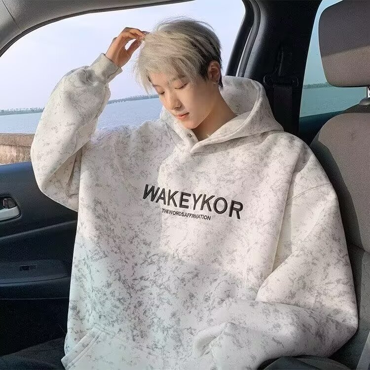 POUM美式高街卫衣男士秋冬潮牌休闲加绒男装上衣2025新款情侣帽衫外套 JCF-H975杏色 加绒 M