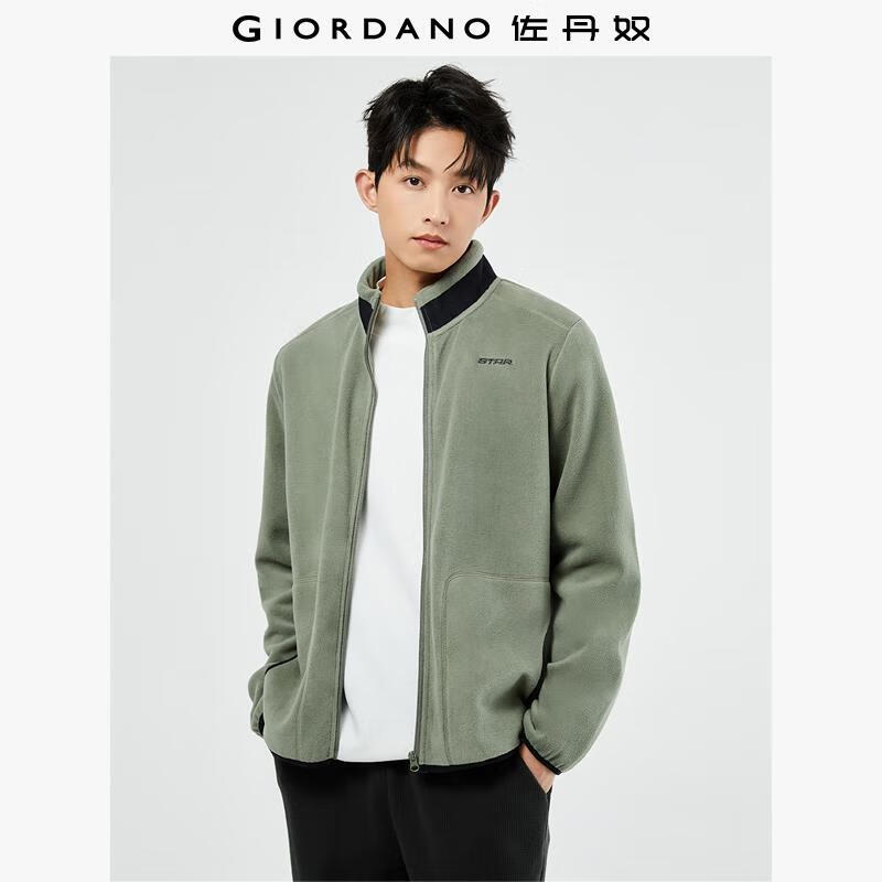 佐丹奴行政夹克男摇粒绒休闲外套男刺绣撞色立领抓绒衣男13073880 51苔绿 L