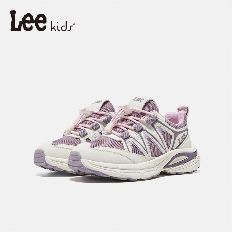 Lee童鞋儿童运动鞋秋季网面透气校园男女童户外休闲跑步鞋老爹鞋 米紫 36 【建议脚长220-225mm】