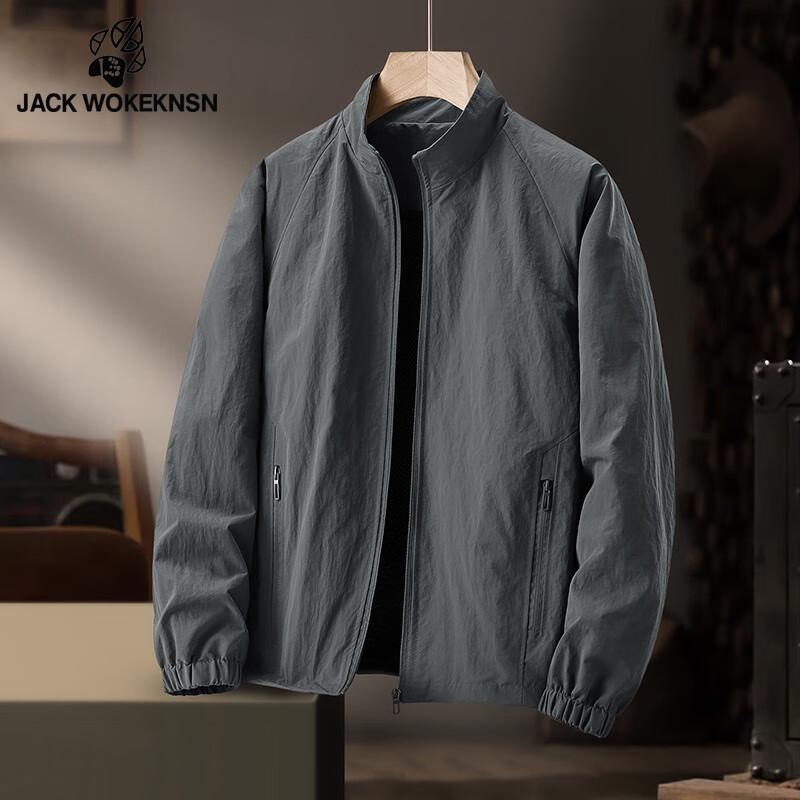 JACK WOKEKNSN狼爪云户外春秋冲锋衣男薄款夹克外套防水大码软壳风衣四季登山服 深灰色 XL 130-145斤