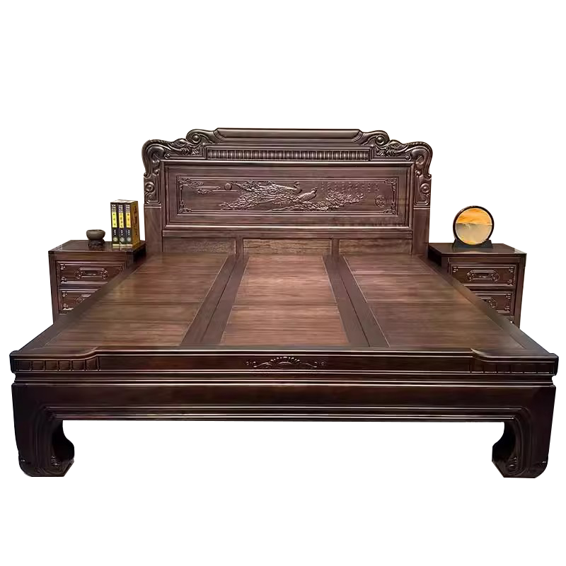 金歌家居全實(shí)木床紫檀木中式榫卯床明式古典仿古床主臥雕花大床家用 實(shí)木床+2柜+椰棕護(hù)脊床墊 1.8*2.0米【框架結(jié)構(gòu)】