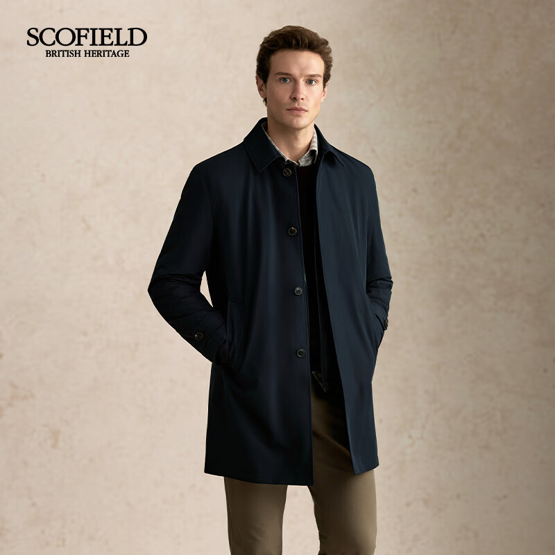 Scofield男装秋季新款复古英伦可拆卸棉服中长款风衣外套 藏青色 M (170)