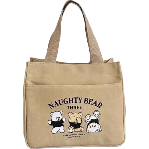 帆布手提包小巧百搭上班族便当包新款学生大容量饭盒袋简约手提袋 H1001卡其色/