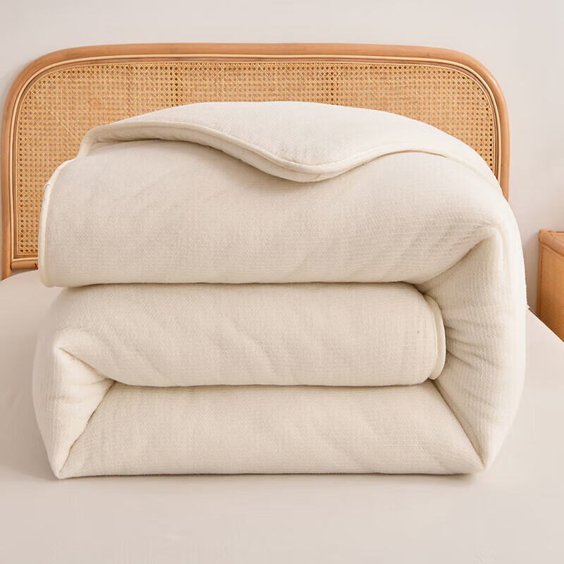 软贝新疆棉花被手工包边棉胎被子被芯鱼鳞网棉絮可盖可垫宿舍保暖棉絮 米白色（约5斤） 150cm*200cm单被芯